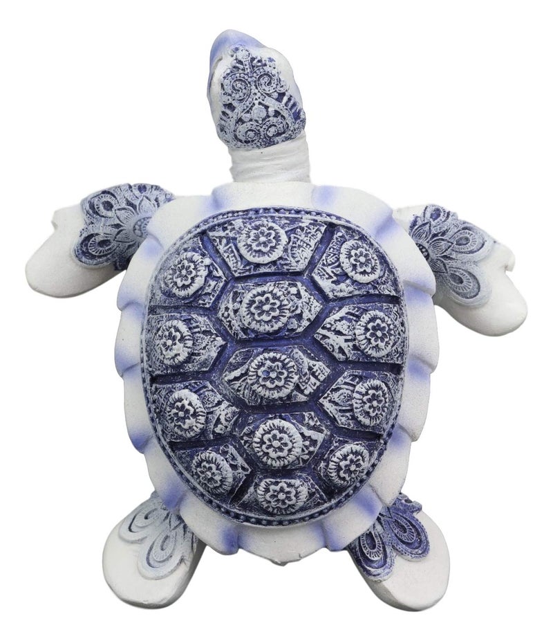 Ebros Gift Ebros Terracotta Blue and White Feng Shui Celestial Sea Turtle Statue 4.5" Wide Talisman of Stability and Fortune Lucky Tortoise Figurine Decorative Zen Turtles Tortoises - Image 1